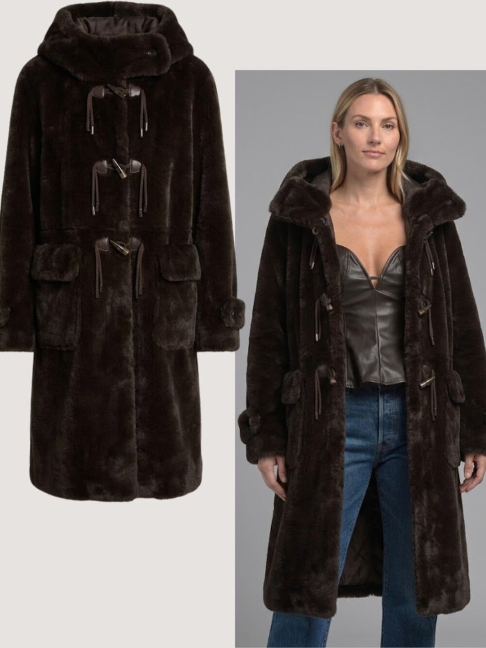 Kobi Halperin Ariel Faux Fur Hooded Coat in Expresso Brown